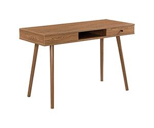 Scrivania (AxLaxP) 74 x 115 x 48 cm Consolle con Cassetto e Scomparto Semichiuso, Scrittoio su Gambe in Metallo, Tavolo da Computer per Ufficio/Casa - Color Legno Scuro