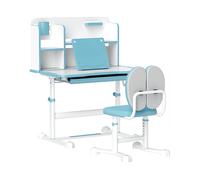AIYAPLAY Set Scrivania e Sedia Regolabili per Bambini con Piano Inclinabile e Cassetto Scaffale Ergonomico Blu per Studio e Gioco Aosom