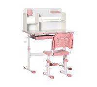 HOMCOM Set Scrivania e Sedia per Bambini 3+ Anni Regolabile con Cassetto Rosa