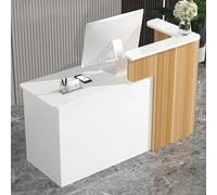 Scrivania bianca con cassetto chiudibile a chiave e tavolo da bancone a due piani per ufficio, salone di bellezza, 140 cm