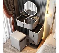 Scrivania bianca con specchio e cassetti, tavolo da trucco a luminosità regolabile, per camera da letto, elegante tavolo da toeletta in legno per ragazze e donne (grigio chiaro, 50 cm)