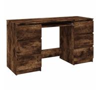 Scrivania Bianca in Derivati del Legno con 6 Cassetti, 140x50x77 Cm, Scrivania per Computer per L'home Office (Rovere affumicato)