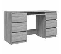 Scrivania Bianca in Derivati del Legno con 6 Cassetti, 140x50x77 Cm, Scrivania per Computer per L'home Office (Sonoma grigio)