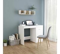 Scrivania Bianca Moderna 100x50x76 cm in Legno Multistrato con Mobiletto Integrato, per Ufficio e Studio, Scrivania Elegante con Ampio Spazio di Lavoro, Facile da Pulire e Assemblaggio Semplice