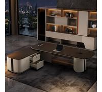 Scrivania Boss di lusso leggera con scatola via cavo multifunzionale incorporata, scrivania con serratura a combinazione di impronte digitali, scrivania a cassetto con armadietto laterale di grande ca