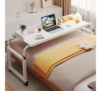 scrivania camera da letto,Tavolo da letto mobile regolabile in altezza con ruote 115-210 cm scrivania per Computer Comodino Mobile (Color:Bianco)