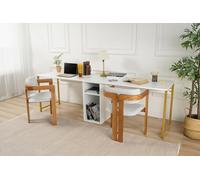 Dmora - Scrivania Caprioli, Scrittoio multiuso, Tavolo per ufficio porta PC, Piano di lavoro, 240x60 h74 cm, Bianco e Oro