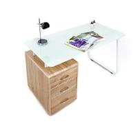 Scrivania comoda Connect piano vetro cassettier rovere cm 130 elegante compatta