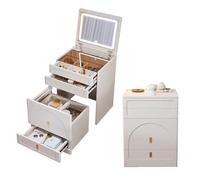 Scrivania compatta 3 in 1 con specchio e luci, tavolo di cortesia pieghevole moderno elegante con sedia integrata perfetta per piccoli spazi