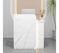 Scrivania compatta a LED con cassetto chiudibile a chiave, elegante bancone aziendale per checkout al dettaglio, perfetto per sale d'ingresso e salone, design moderno con deflettore