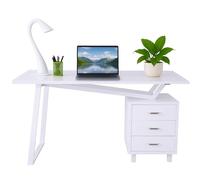 Techly Scrivania per Computer con Tre Cassetti Bianco opaco effetto legno