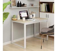 Scrivania Computer Moderna Bianca e Rovere 110x60x73 cm, Ufficio con Piano in Legno Multistrato Gambe in Metallo, Scrivania Salvaspazio per Casa Ufficio, Design Elegante e Robusto