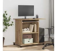 Scrivania Computer Moderna con Ruote, Scrivania Ufficio Compatta in Legno Multistrato Rovere Artigianale, Tavolo PC con Ripiano Tastiera Estraibile, 80x50x75 cm, Ideale per Casa e Ufficio