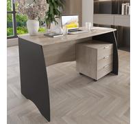 Scrivania con 3 Cassetti Bliss Scrittoio da Studio o Ufficio Mobile Desk da Soggiorno Sala da Pranzo 136 x 74 x 67 cm Colore Rovere E Grigio