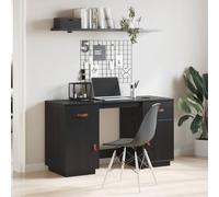 Scrivania con Armadietti Nera 135x50x75 cm Legno Massello Pino - Modern Office Desk with 2 Drawers & 4 Compartments, Sturdy Pine Wood Computer Desk for Home Office, Study Room, Dormitory