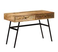 Scrivania con Cassetti in Legno Massello di Mango 110x50x76 cm - Computer Design Industriale con 2 Cassetti, Scrivania Ufficio Moderna e Consolle per Casa, Legno Naturale e Gambe in Acciaio