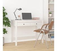 Scrivania con cassetti, scrivania per computer, tavolo da ufficio, tavolo da gioco, adatto per studio, soggiorno, sala giochi, ufficio, bianco, 100 x 50 x 78 cm, legno massello di pino