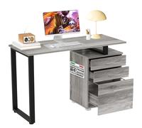 Scrivania con Cassettiera Tavolo Porta Pc Computer Acciaio Legno Ufficio Grigio
