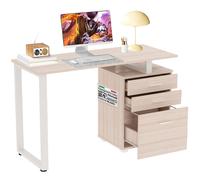 Scrivania con Cassettiera Tavolo Porta Pc Computer Acciaio Piano in Legno Olmo