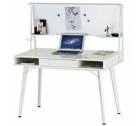 BAKAJI Scrivania con Lavagna Magnetica Bianca Cassetto 2 Ripiani e Mensole Superiori Tavolo Porta PC Computer in Metallo e Legno MDF Design Moderno Arredamento Casa Ufficio Cameretta (Bianco)