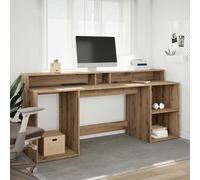 Scrivania con LED Moderna 200x55x91 cm in Truciolato Rovere Artigianale, Scrivania da Ufficio e Gaming con Luci RGB Regolabili, Ampio Spazio di Archiviazione, Struttura Resistente per Casa e Ufficio