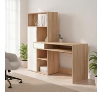 Scrivania Con Libreria Integrata Cassetto E Mobile con Ante Desk Multifunzionale Per Home Office E Studio 162.8 x 60.35 x 155.4 Cm Bianco e Rovere