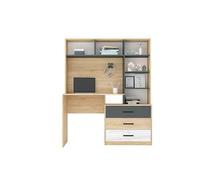 Scrivania con Libreria per Cameretta, 3 Cassetti Laterali, Gancio Multiuso e 7 Vani a Giorno, Arredo per Cameretta in Rovere, Bianco Lucido e Grigio Antracite SCG7