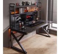Scrivania con Libreria, Tavolo Gaming, Staffa Tipo K, Stabile e Robusta, Scrivania Moderna Design, Ufficio, Studio, 39 Pollici, Nero