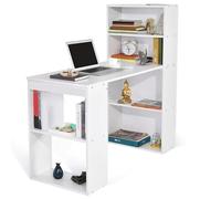 BAKAJI Scrivania con Doppia Libreria 2 + 4 Scomparti Tavolo da Lavoro Porta Pc Computer in Legno Melaminico Arredamento Casa Ufficio Cameretta Dimensioni 120 x 55 x 120 cm (Bianco)