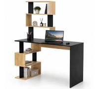 BAKAJI Scrivania con Doppia Libreria 7 Ripiani Tavolo da Lavoro Porta Pc Computer Struttura e Piano in Legno MDF Arredamento Casa Ufficio Cameretta Design Moderno 120 x 60 x 148 cm (Nero e Quercia)