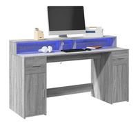 Scrivania con Luci LED Grigio Sonoma 160x55x91cm in Multistrato, Gaming Desk with RGB Lights, Modern Office with 2 Drawers & Shelves, Sturdy Particle Board Computer Desk for Home & Workspace