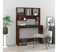 Scrivania con Mensole in Legno Multistrato Rovere Fumo 102x45x148 cm, Scrivania da Ufficio Compatta con Ampio Spazio di Archiviazione, Design Salvaspazio per Casa e Ufficio, Facile da Pulire