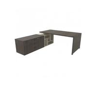 Scrivania con piano e gambe in legno con due librerie Evo portanti e mobile di servizio Tower Evo - Colore: Tranché Frassino Grigio, Lunghezza scrivania: 175 cm, Finitura elemento: Grigio silicio