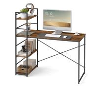 Scrivania con ripiano Scrivania per computer con spazio di archiviazione per ufficio Scrivania per PC con libreria | 120x44x76 cm (LxPxH) | Marrone vintage con struttura in metallo nero