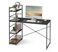Scrivania con ripiano Scrivania per computer con spazio di archiviazione per ufficio Scrivania per PC Scrivania per ufficio con libreria | 120x44x76 cm (LxPxH) | Nero con struttura in metallo nero