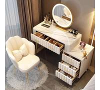 Scrivania con specchio e luci a LED, set da trucco con sedia, design a 5 cassetti per camera da letto e soggiorno, ideale per l'applicazione del trucco