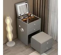 Scrivania con specchio e luci, design compatto 3 in 1, sgabello nascosto per trucco, 4 cassetti, presa USB e altoparlanti per riporre oggetti nascosti