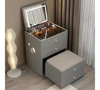 Scrivania con specchio e luci, design compatto 3 in 1, sgabello nascosto per trucco, 4 cassetti, presa USB e altoparlanti per riporre oggetti nascosti