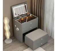Scrivania con specchio e luci, design compatto 3 in 1, sgabello nascosto per trucco, 4 cassetti, presa USB e altoparlanti per riporre oggetti nascosti