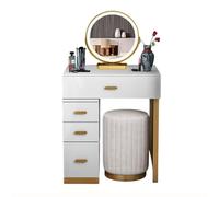 Scrivania con specchio illuminata a LED, tavolo da trucco a 3 colori, 4 cassetti, set di mobili per camera da letto con sgabello, elegante stazione di trucco per la casa