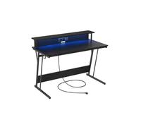 Scrivania da gaming con LED e multipresa, tavolo gamer, scrivania informatica con rialzo per schermo per 2.