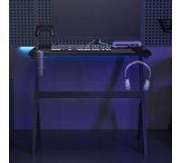 Scrivania da Gaming LED con Gambe a Y, Tavolo PC Gamer Nero 90x60x75 cm, Design Ergonomico, Supporto Cuffie e Controller, Illuminazione RGB, Portabicchieri, Ideale per Setup Professionale e Streaming