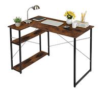 Scrivania da gioco angolare a L, tavolo da computer con supporto a schermo, supporto per torre PC regolabile, a doppia superficie per telelavoro o lettura, 120 x 75 x 70 cm, in legno fiammato