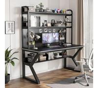 Scrivania da gioco con gabbia e libreria combinata per ufficio domestico, pannello forato per computer per spazio di lavoro studio, 80 x 60 x 170 cm, stazione di lavoro ergonomica