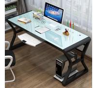 Scrivania da gioco moderna in vetro temperato, con struttura in metallo, per PC e laptop, semplice per casa, ufficio, studio, 160 x 60 x 75 cm, design ergonomico ed elegante