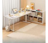 Scrivania da gioco regolabile in altezza - Ampia scrivania a L con superficie spessa 15 mm, piano in legno, gambe in acciaio al carbonio, design salvaspazio per ufficio o camera da letto, bianco, SET