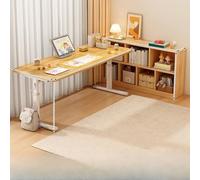 Scrivania da gioco regolabile in altezza - Ampia scrivania a L con superficie spessa 15 mm, piano in legno, gambe in acciaio al carbonio, design salvaspazio per ufficio o camera da letto, naturale, S