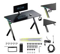 NanoRS RS102 - Scrivania da gamer da 120 x 60 cm, colore nero con illuminazione LED RGB 18 modalità USB e adattatore ARGB porta cuffie porta bicchieri piedi antiscivolo design moderno carico 75 kg per