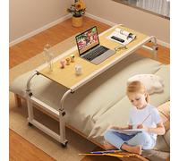 Scrivania da letto mobile con ruote, altezza regolabile sopra il tavolo, larghezza 114-210 cm, adatta per lavoro portatile e uso medico, queen size, tavolo reclinabile