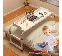Scrivania da letto mobile con ruote, altezza regolabile sopra il tavolo, larghezza 114-210 cm, adatta per lavoro portatile e uso medico, queen size, tavolo reclinabile